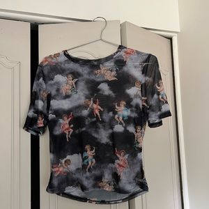 Womens sheer cherub pattern top